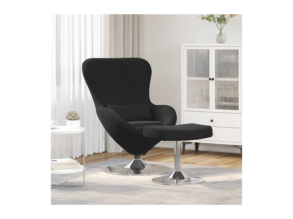 Chaise Œuf avec Pouf Noir 63 x 73 x 90 cm Velours