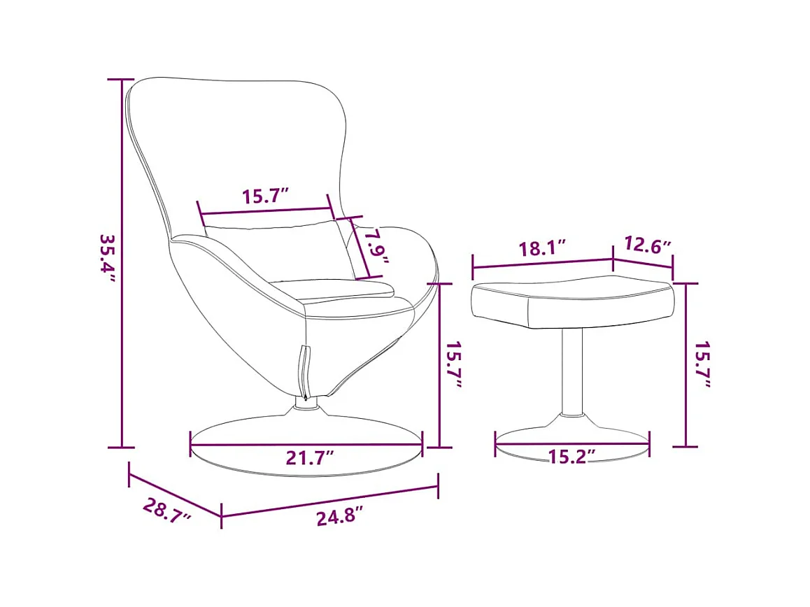 Chaise Œuf avec Pouf Noir 63 x 73 x 90 cm Velours