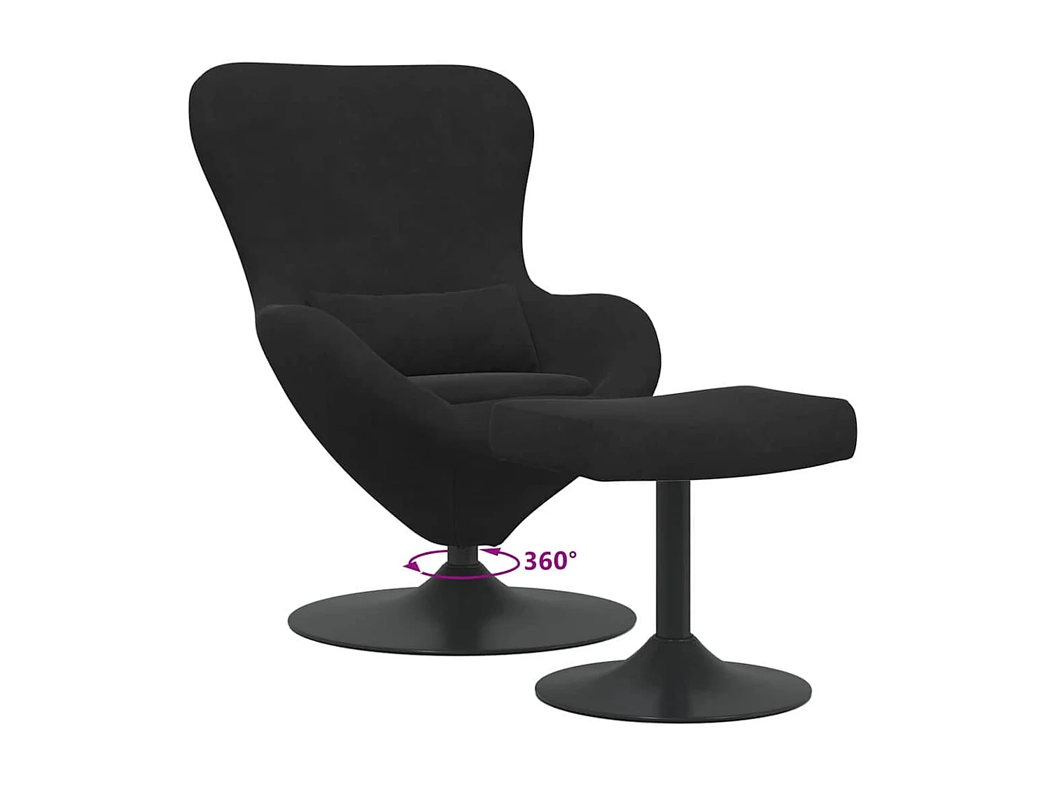 Chaise Œuf avec Pouf Noir 63 x 73 x 90 cm Velours