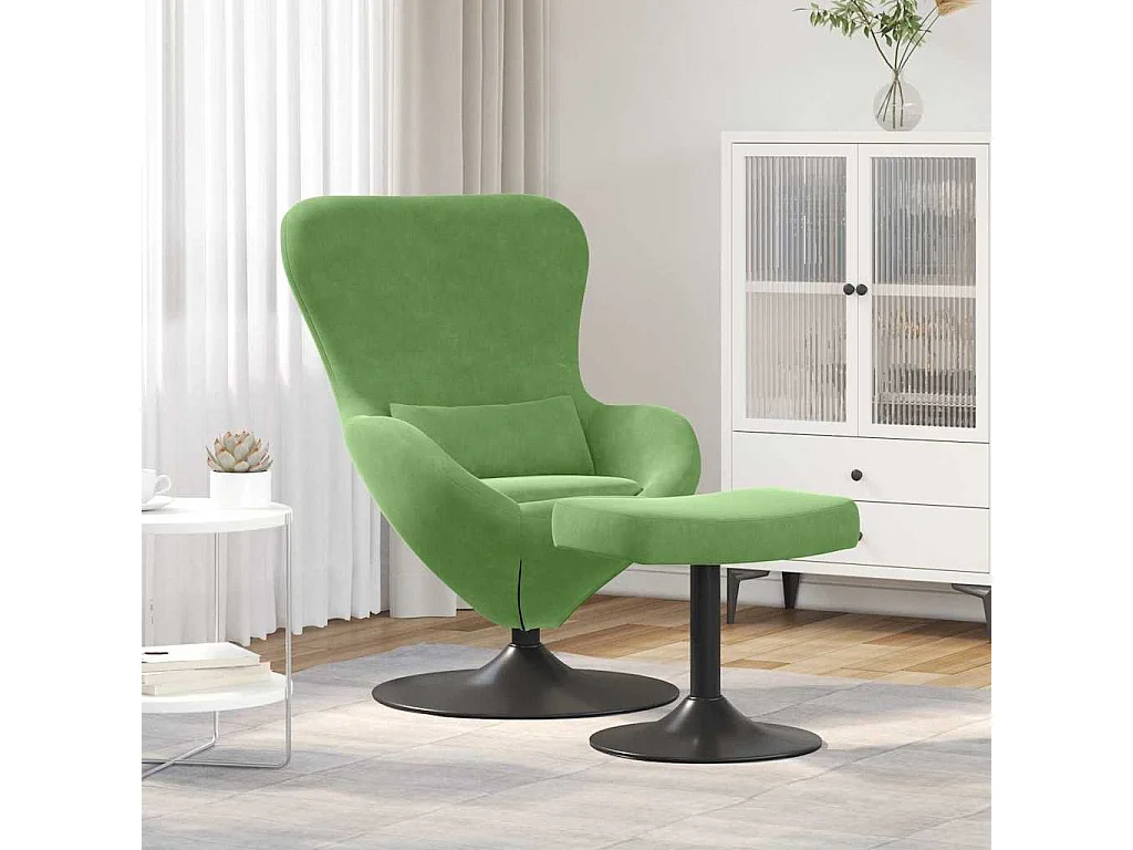 Chaise Œuf avec Pouf Vert clair Velours