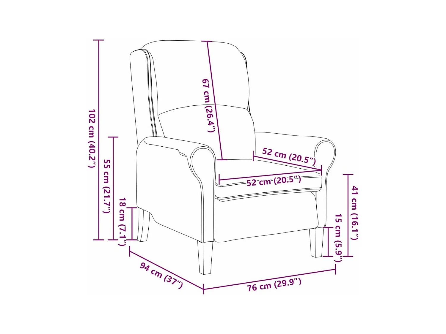 fauteuil Rose 76 x 94 x 102 cm Velours