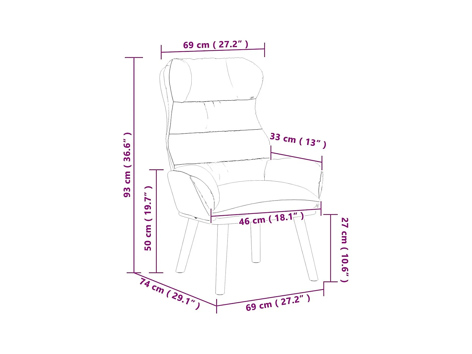 Fauteuil relaxant Beige 69 x 74 x 93 cm tissu