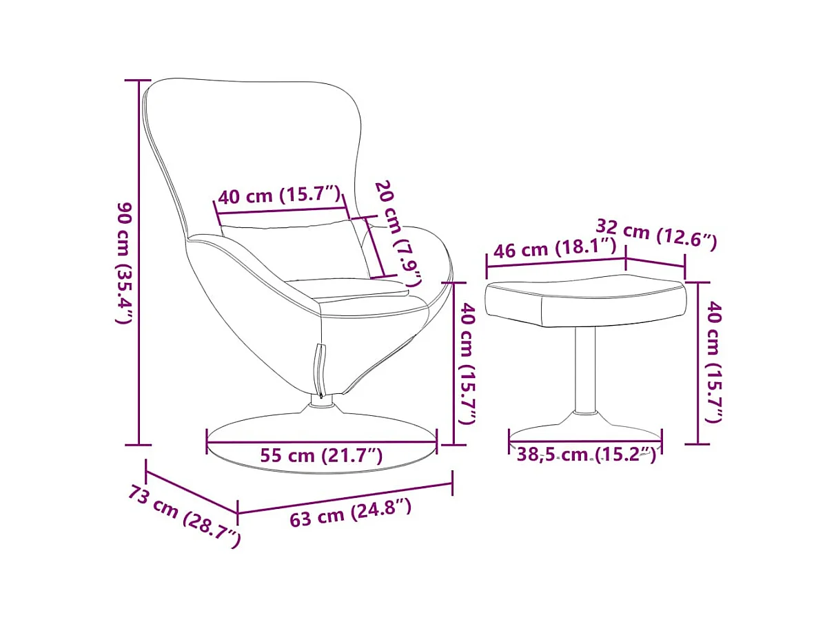 Chaise Œuf avec Pouf Vert foncé 63 x 73 x 90 cm Velours