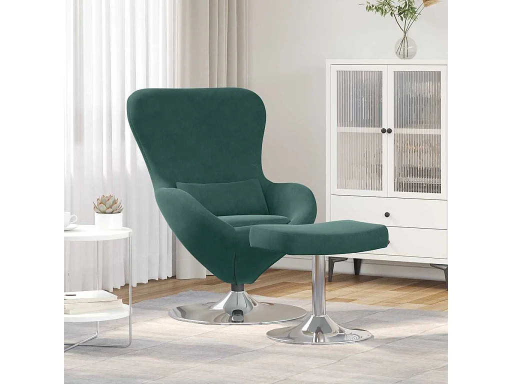 Chaise Œuf avec Pouf Vert foncé 63 x 73 x 90 cm Velours