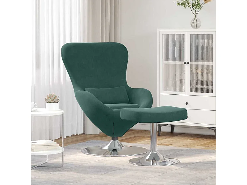 Sedia Egg con Pouf Verde Scuro 63 x 73 x 90 cm Velluto
