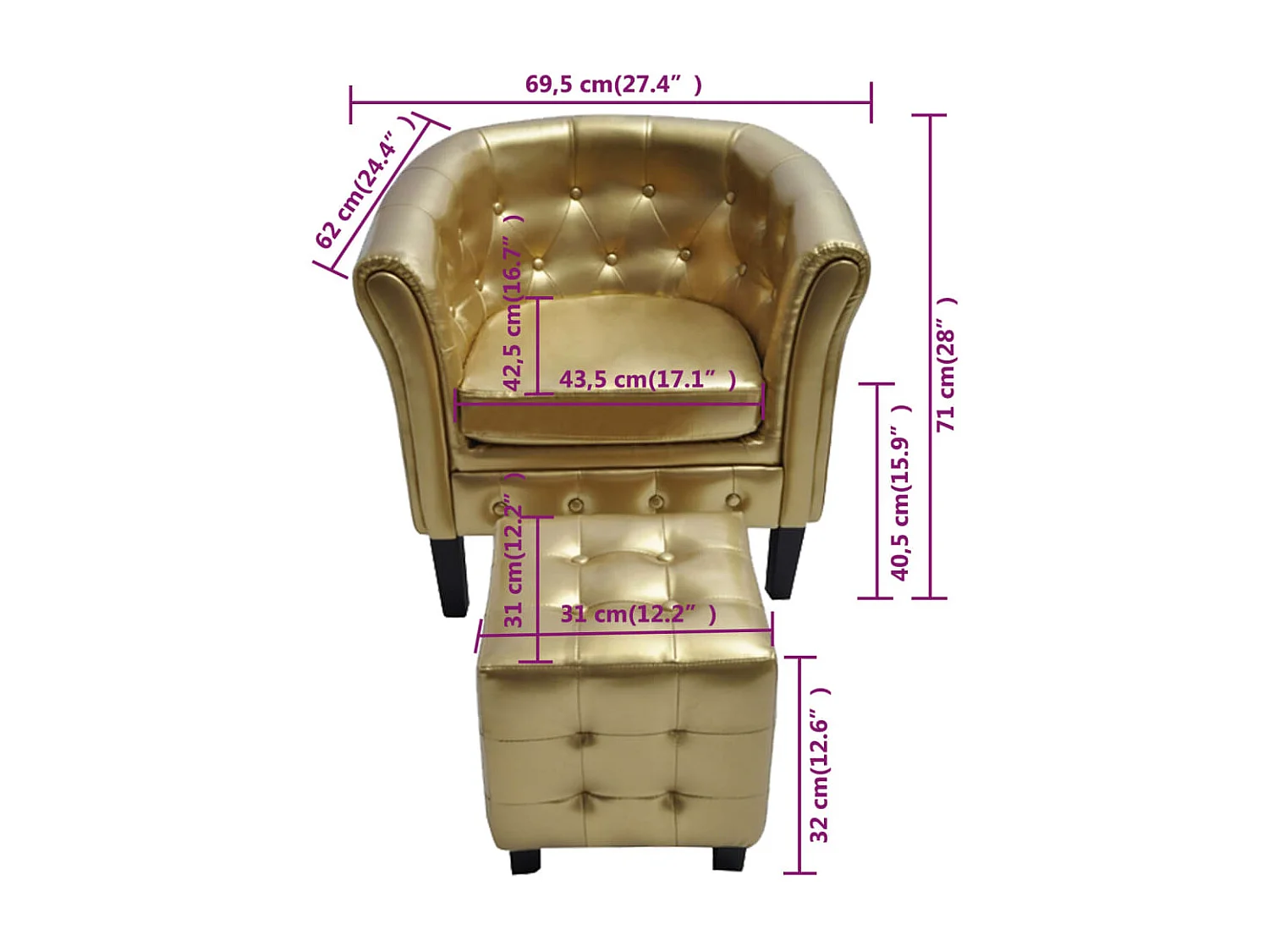 Sessel mit Fußhocker Golden Kunstleder