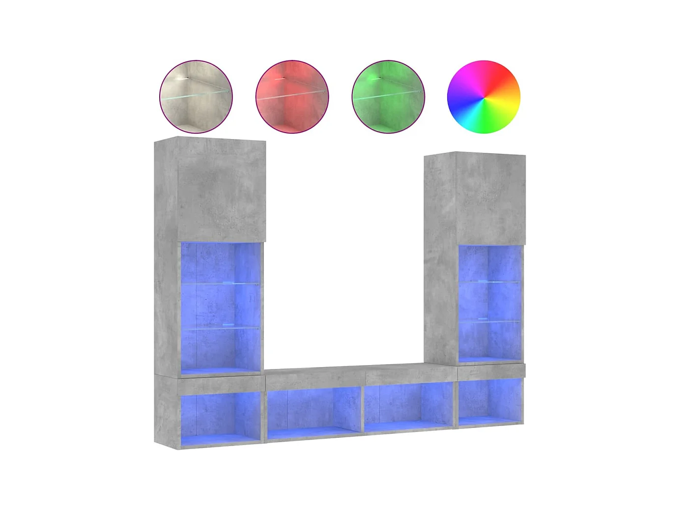 Unités murales TV avec LED 5 pcs gris béton bois d'ingénierie