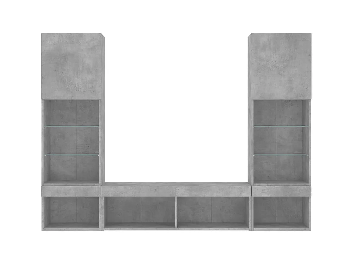 Unités murales TV avec LED 5 pcs gris béton bois d'ingénierie