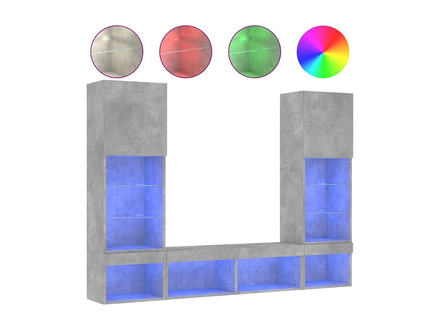 Mobili TV a Muro con LED 5pz Grigio Cemento Legno Multistrato