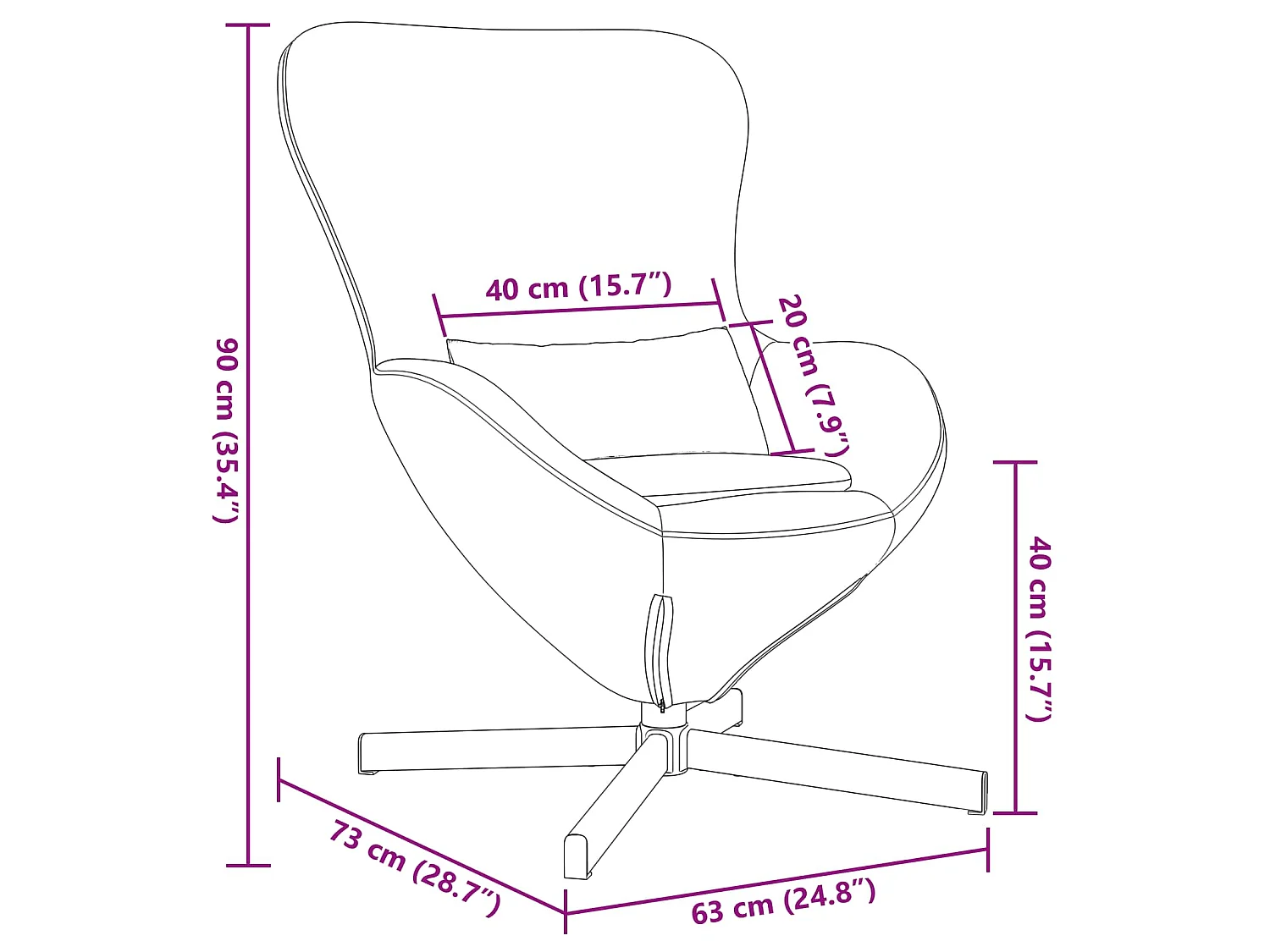 Fauteuil œuf Noir 63 x 73 x 90 cm Velours