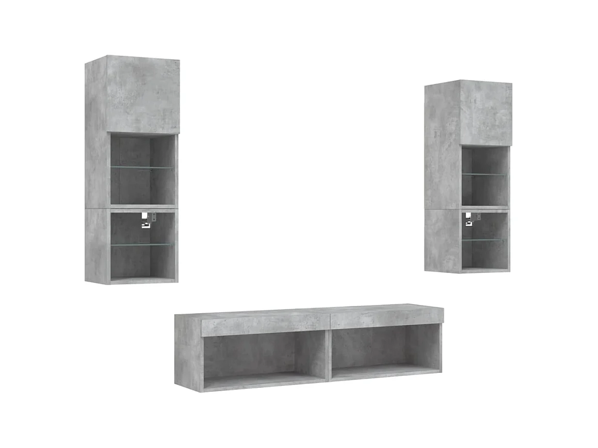 Unités murales TV avec LED 6 pcs gris béton bois d'ingénierie