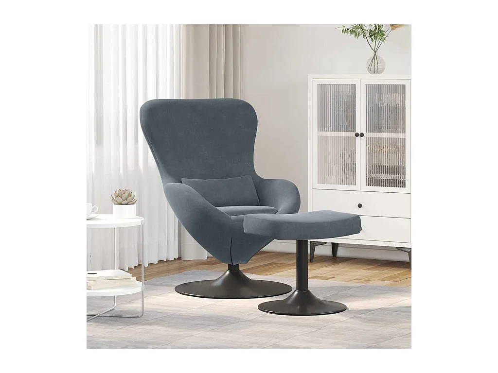 Chaise Œuf avec Pouf Gris foncé 63 x 73 x 90 cm Velours
