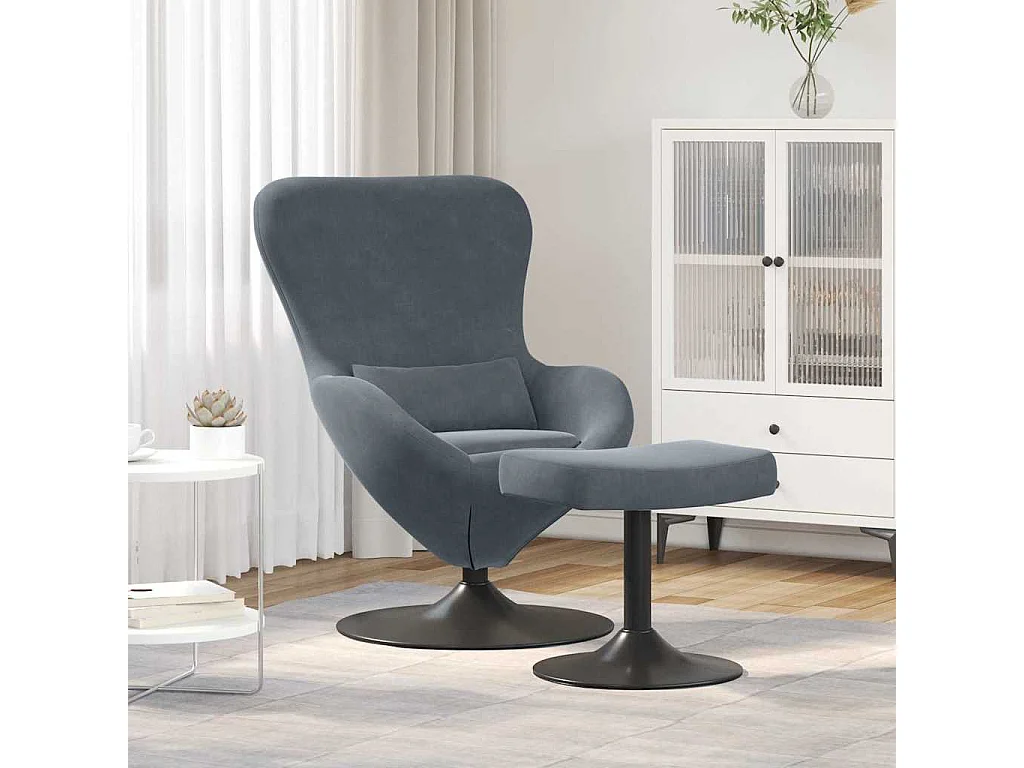 Chaise Œuf avec Pouf Gris foncé 63 x 73 x 90 cm Velours