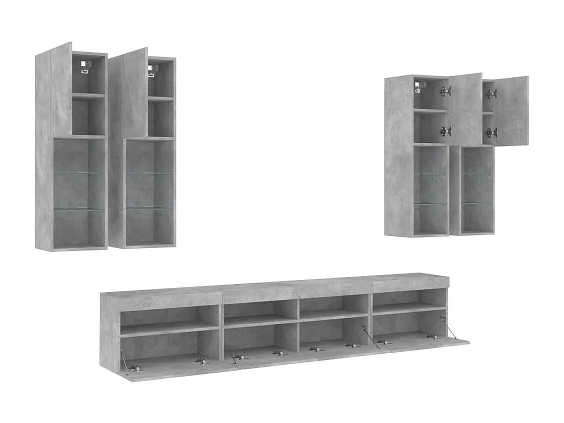 Ensemble de meubles TV muraux 7pcs et lumières LED gris béton
