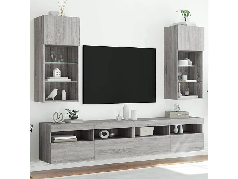 Tv-meubels met LED-verlichting 2 st 40,5x30x80 cm grijs sonoma