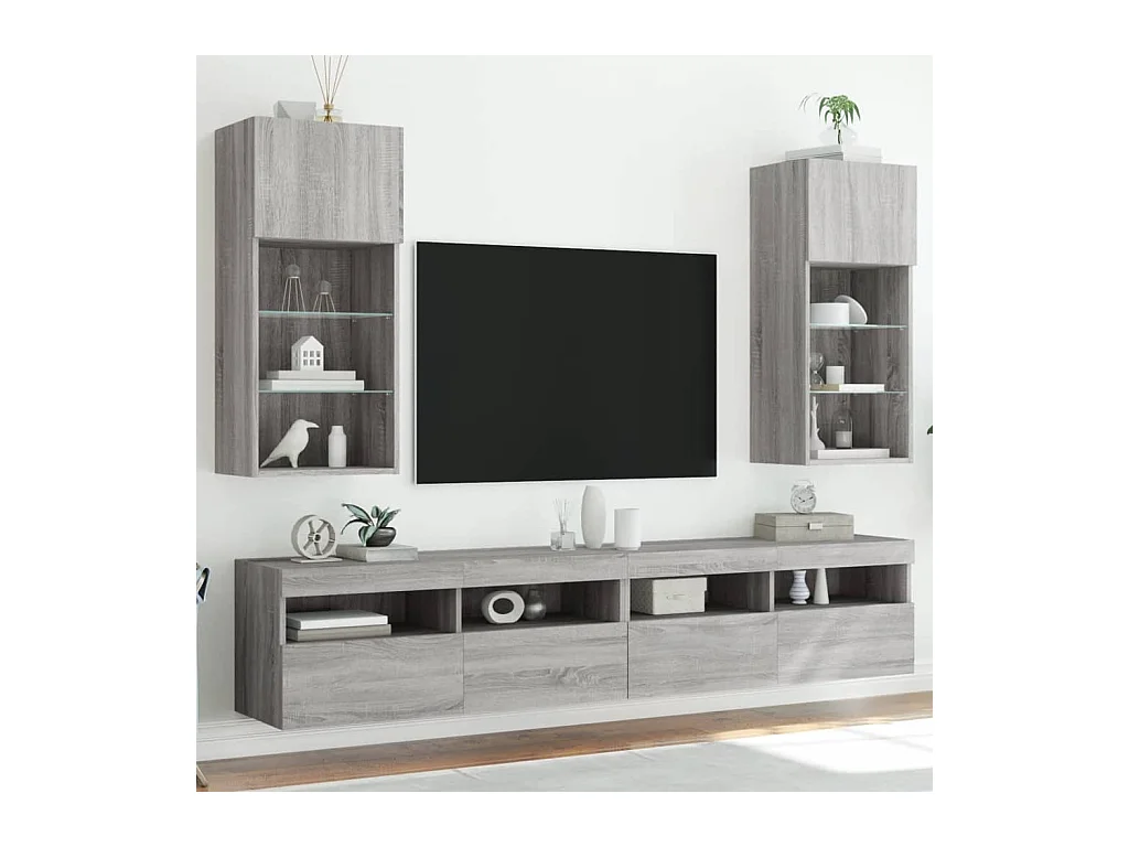 Meubles TV avec lumières LED 2 pcs sonoma gris 40,5x30x90 cm