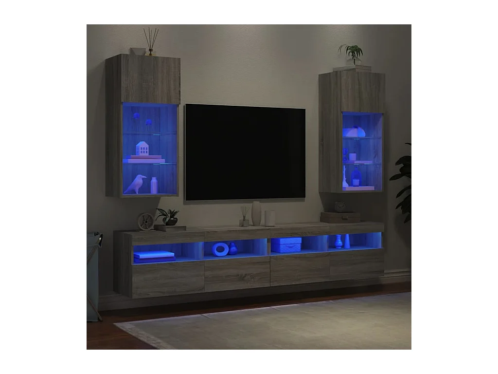 Meubles TV avec lumières LED 2 pcs sonoma gris 40,5x30x90 cm