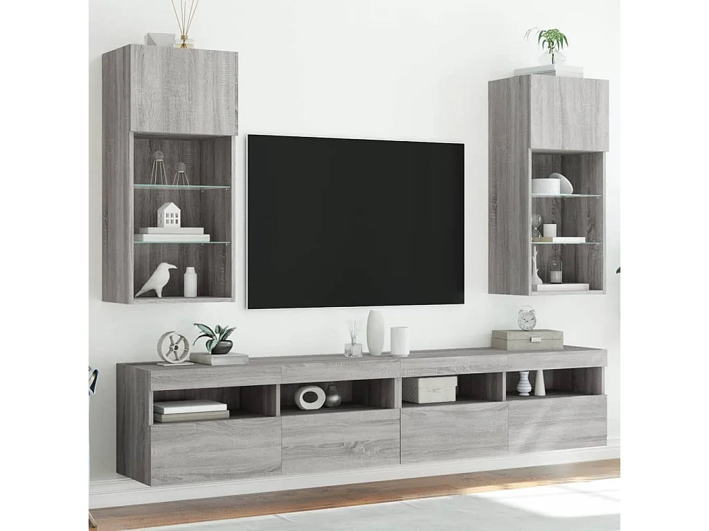 Mobili TV con Luci LED 2pz Grigio Sonoma 40,5x30x90 cm