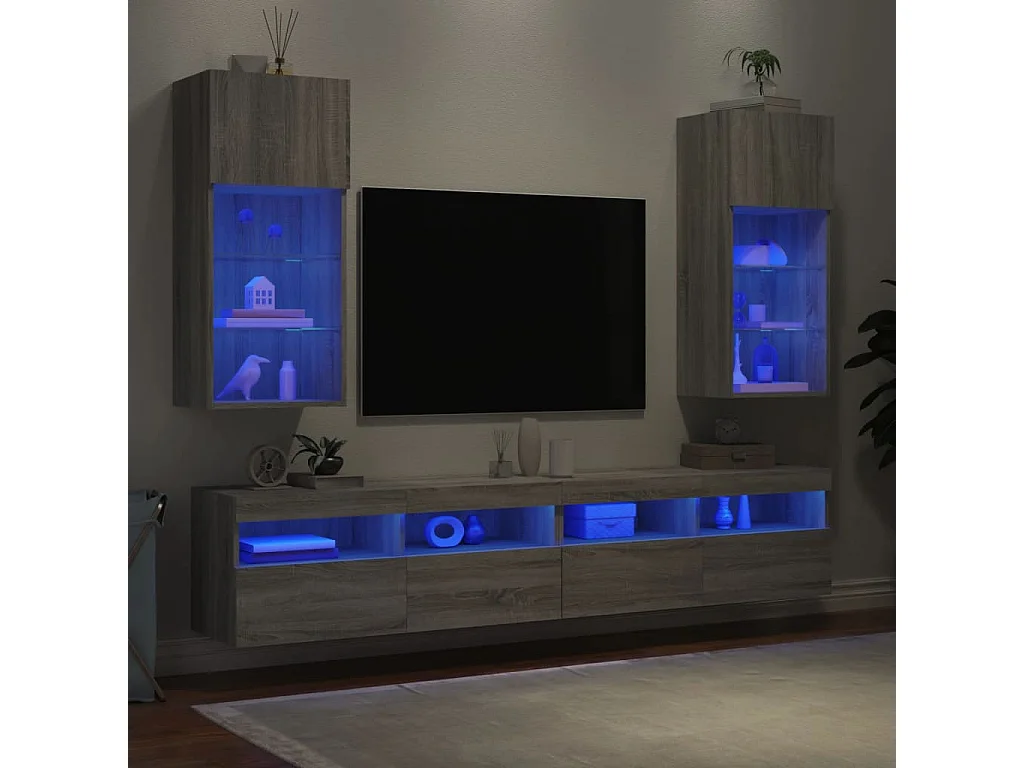 Mobili TV con Luci LED 2pz Grigio Sonoma 40,5x30x90 cm