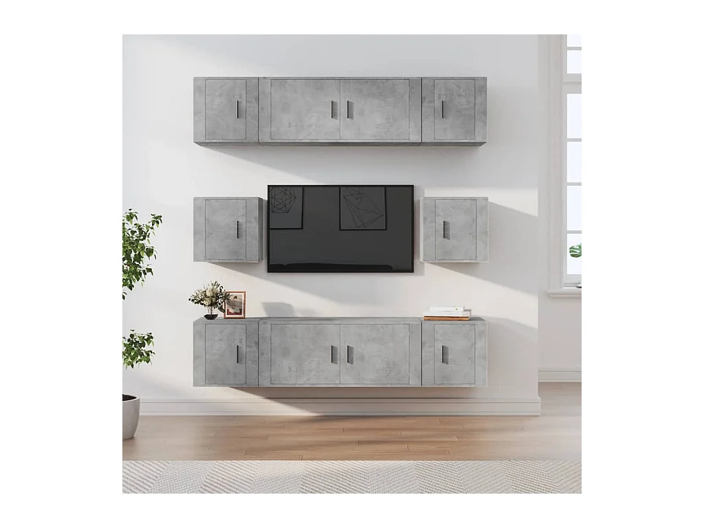 Ensemble de meubles TV 8 pcs Gris béton Bois d'ingénierie