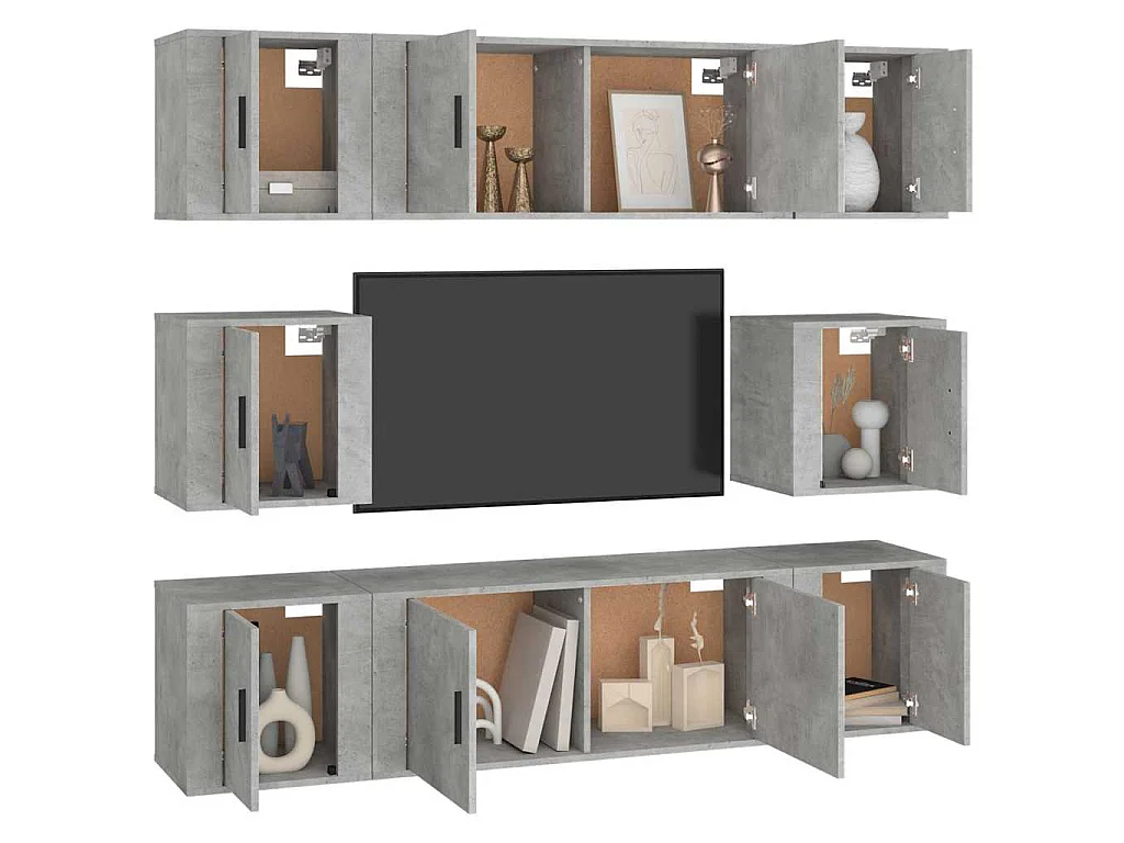 Set Mobili Porta TV 8pz Grigio Cemento in Legno Multistrato