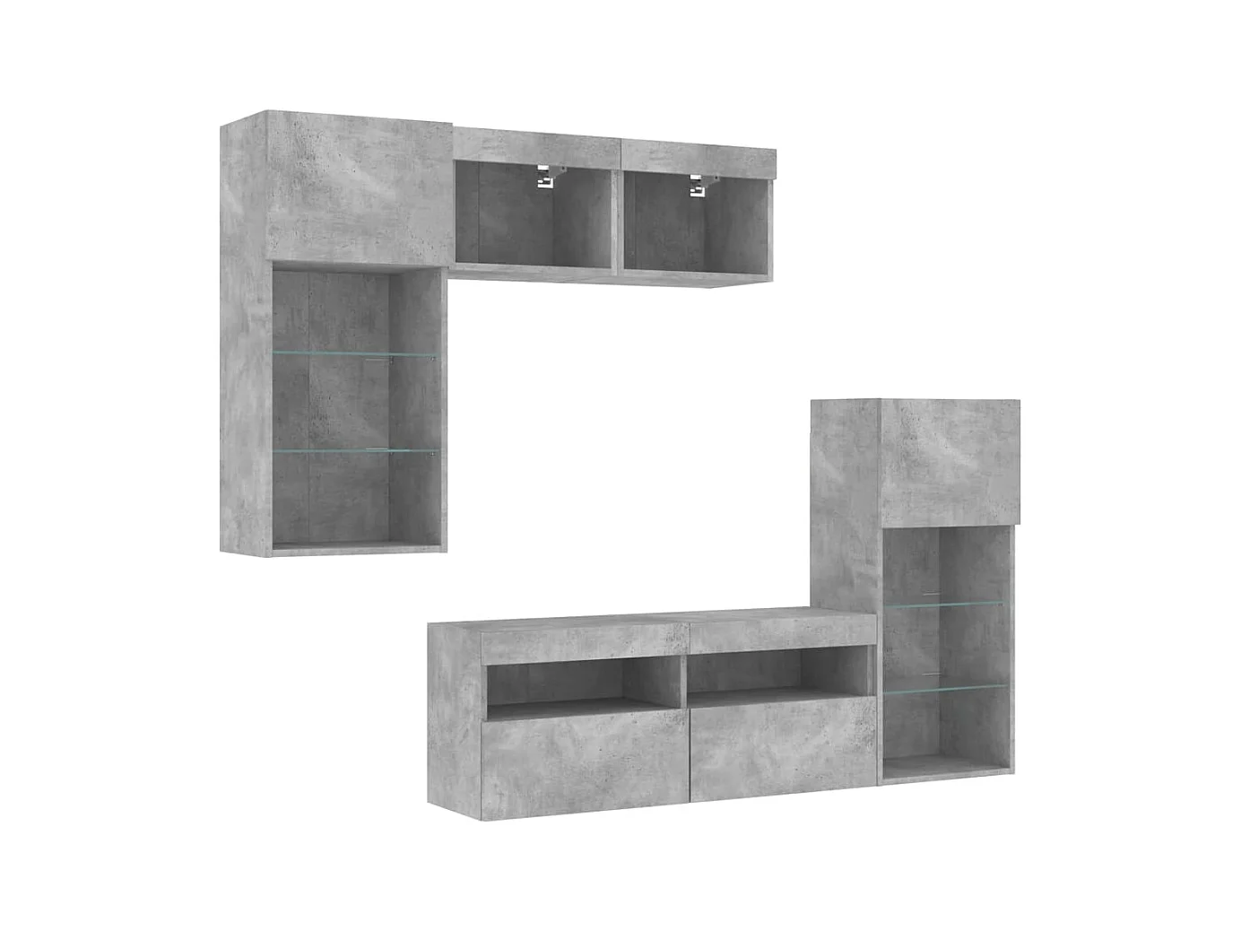 Unités murales TV avec LED 5 pcs gris béton bois d'ingénierie