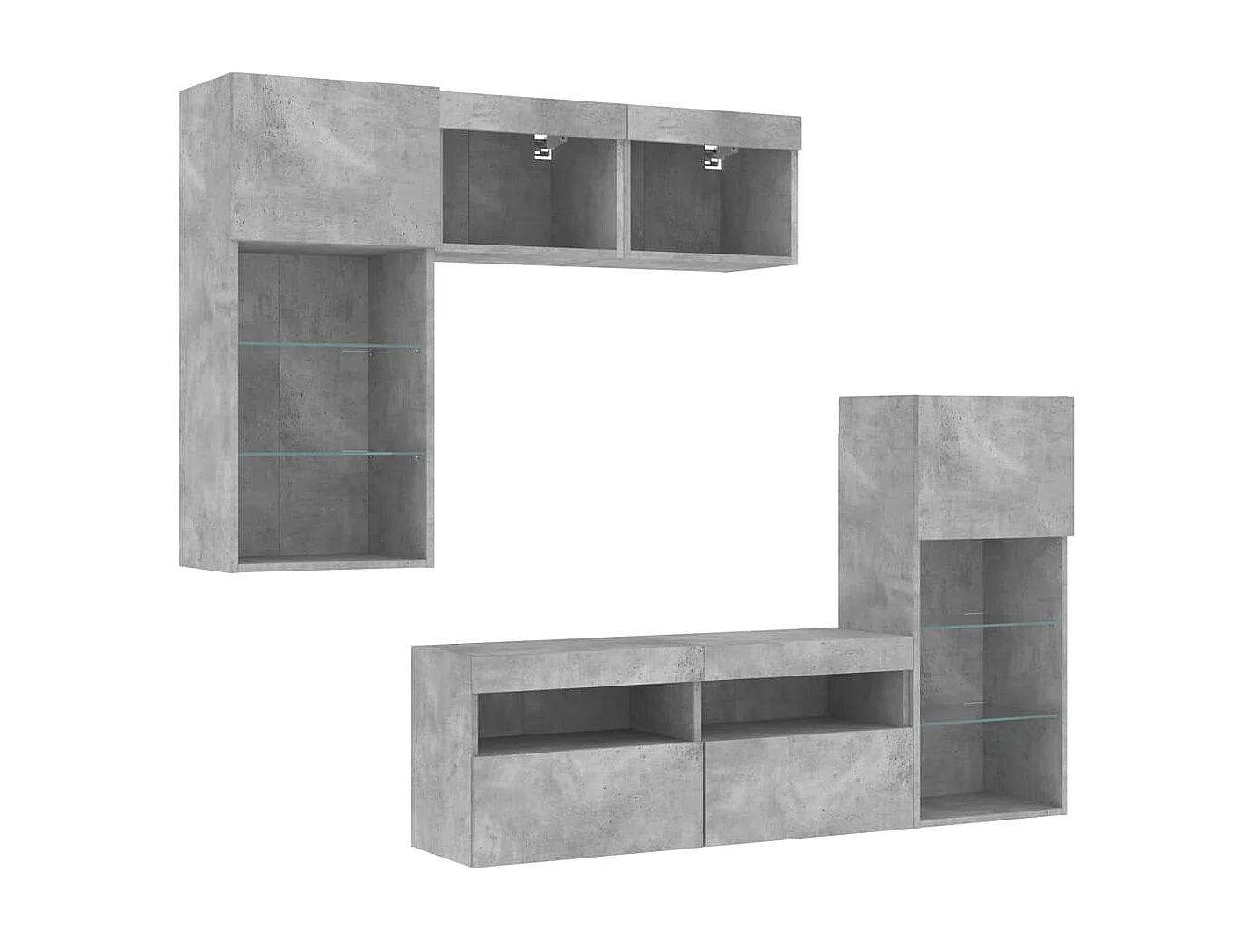 5 pcs móveis parede p/ TV c/ LEDs deriv. madeira cinza cimento