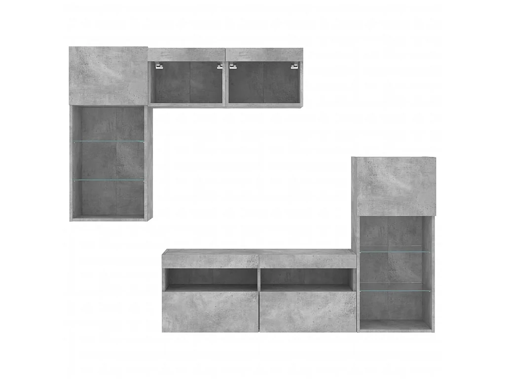Mobili TV a Muro con LED 5pz Grigio Cemento Legno Multistrato