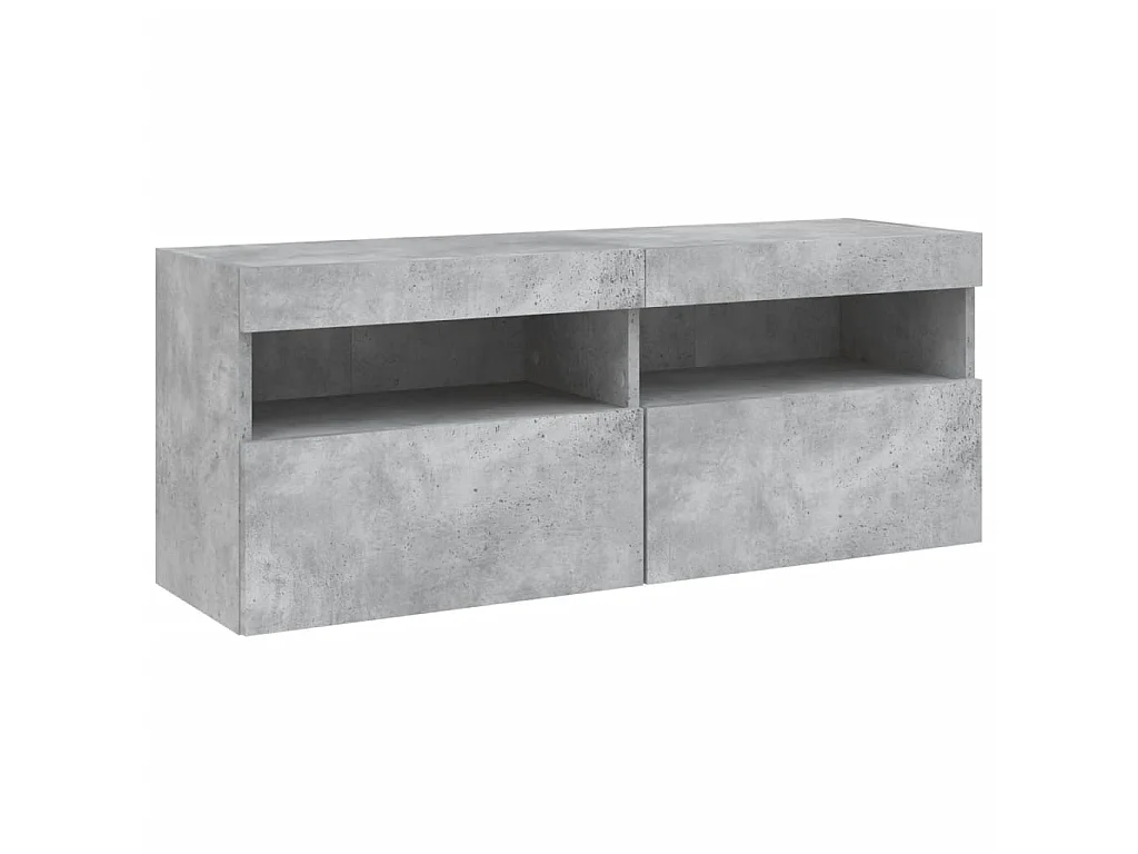 Mobili TV a Muro con LED 5pz Grigio Cemento Legno Multistrato