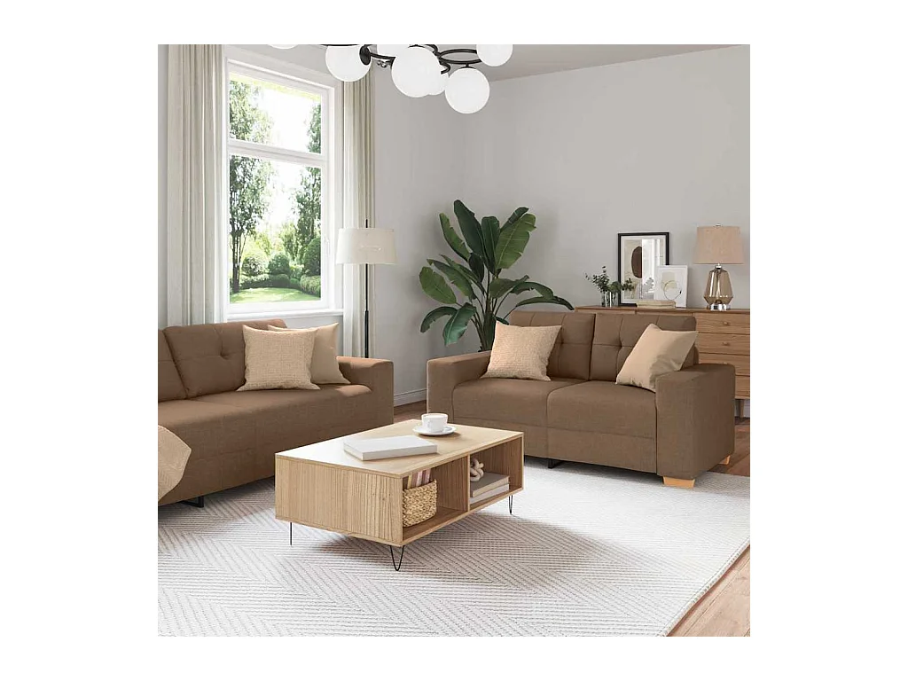 Ensemble de Canapés 2 pcs Marron 221 x 78 x 80 cm Tissu