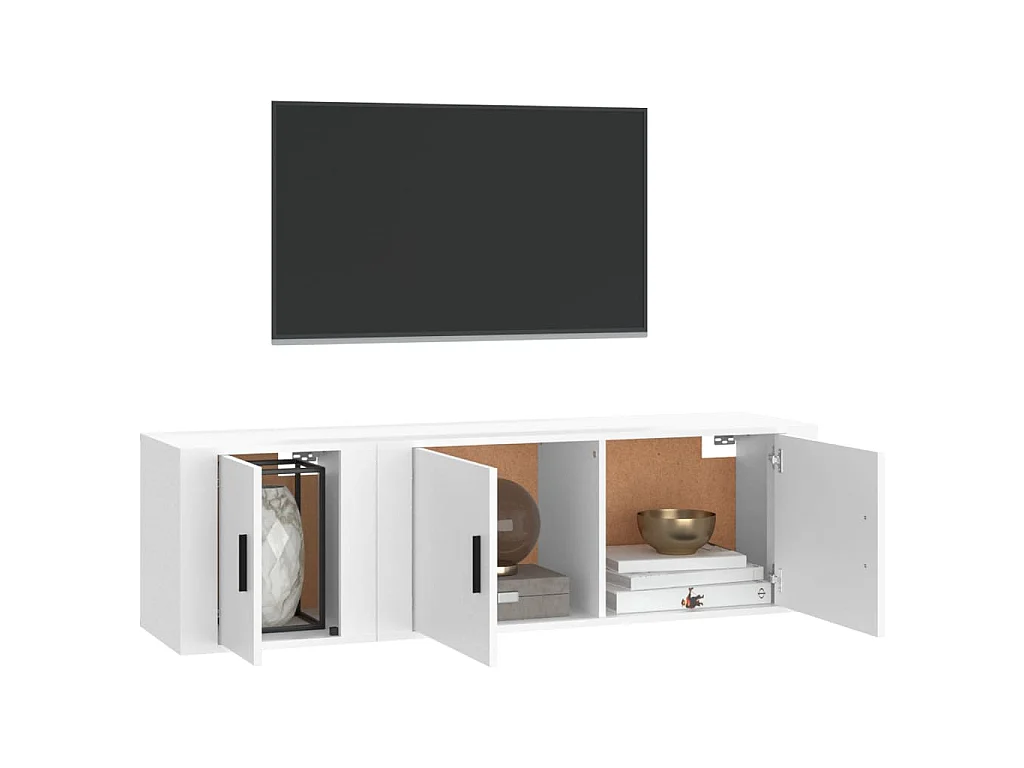 2 pcs conjunto móveis de TV derivados de madeira branco