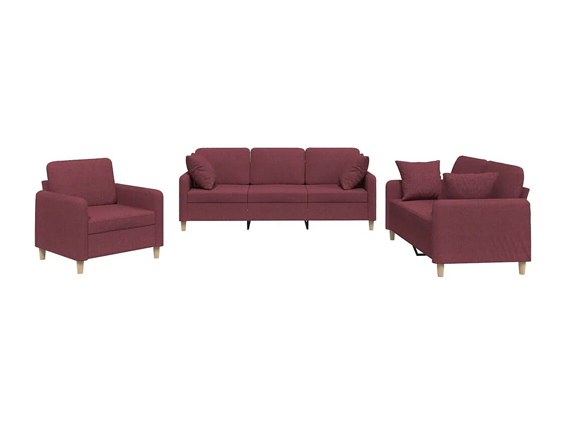 Ensemble de canapés 3 pcs avec coussins rouge bordeaux tissu