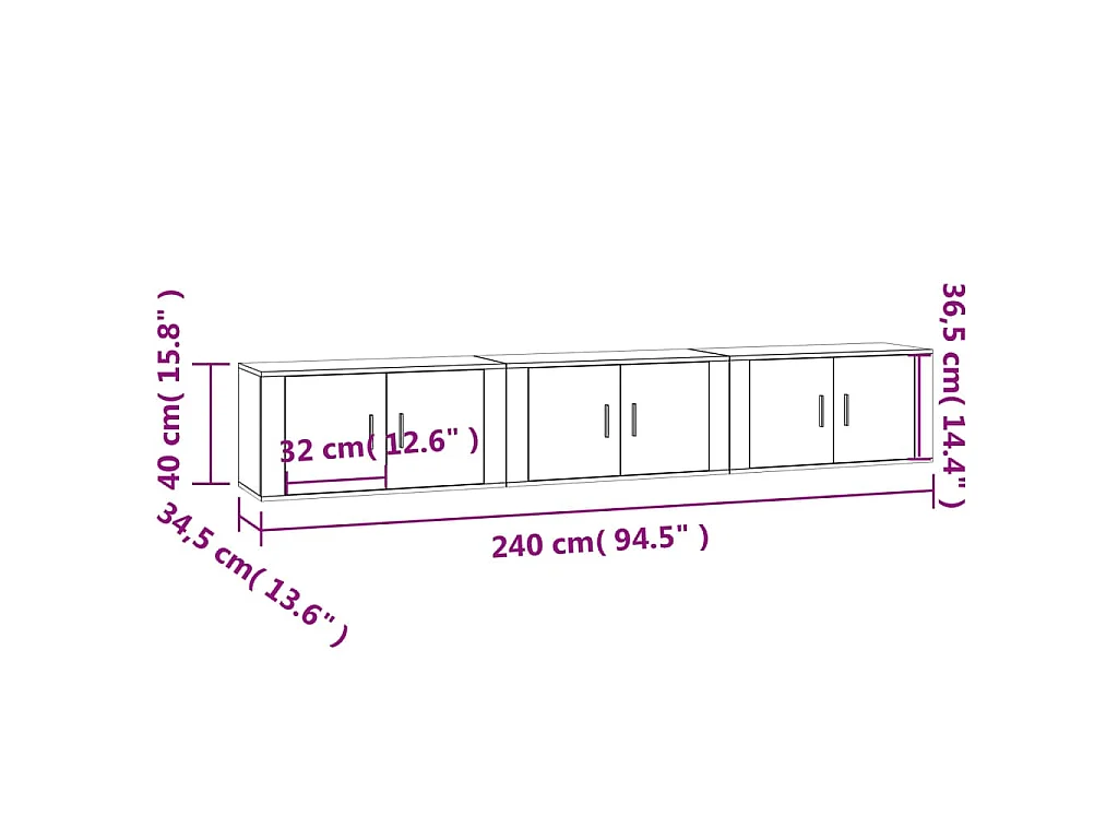Meubles TV muraux 3 pcs chêne sonoma 80x34,5x40 cm