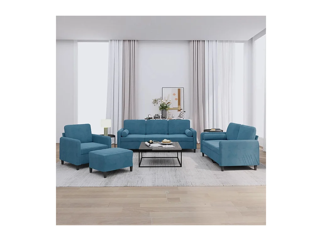 Ensemble de canapés 4 pcs avec coussins bleu velours