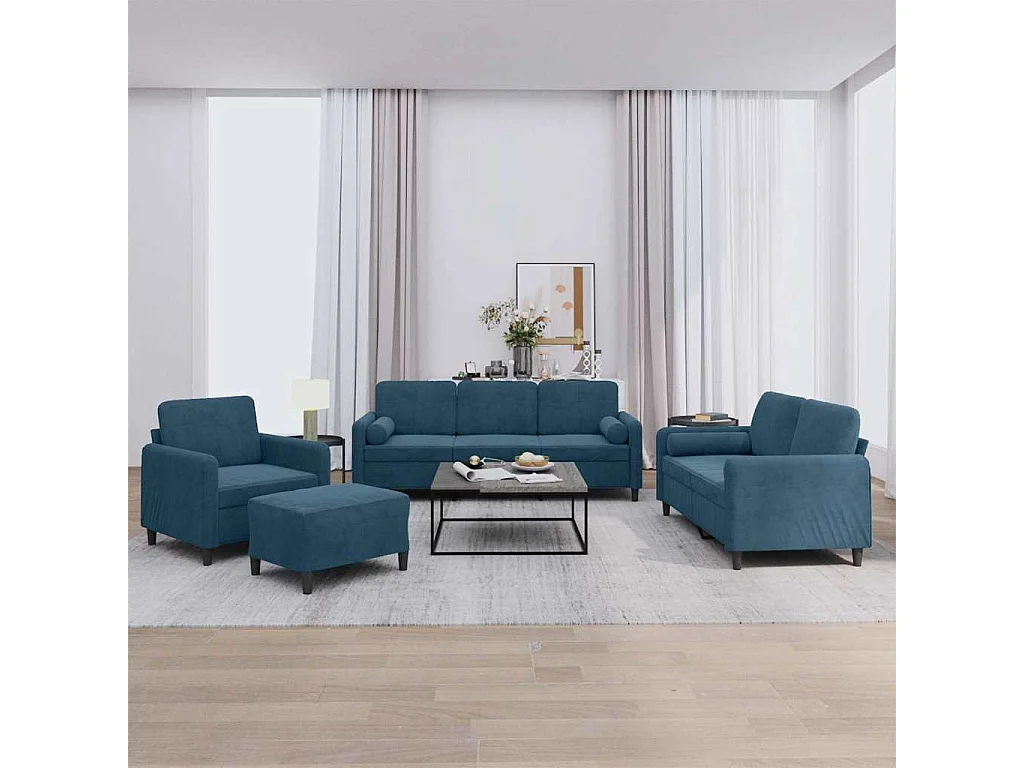 Ensemble de canapés 4 pcs avec coussins bleu velours