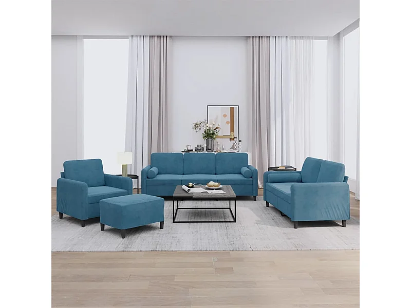 4 pcs conjunto de sofás com almofadas veludo azul