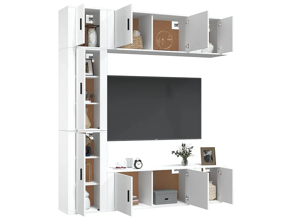 Conjunto móveis de TV 7 pcs madeira processada branco