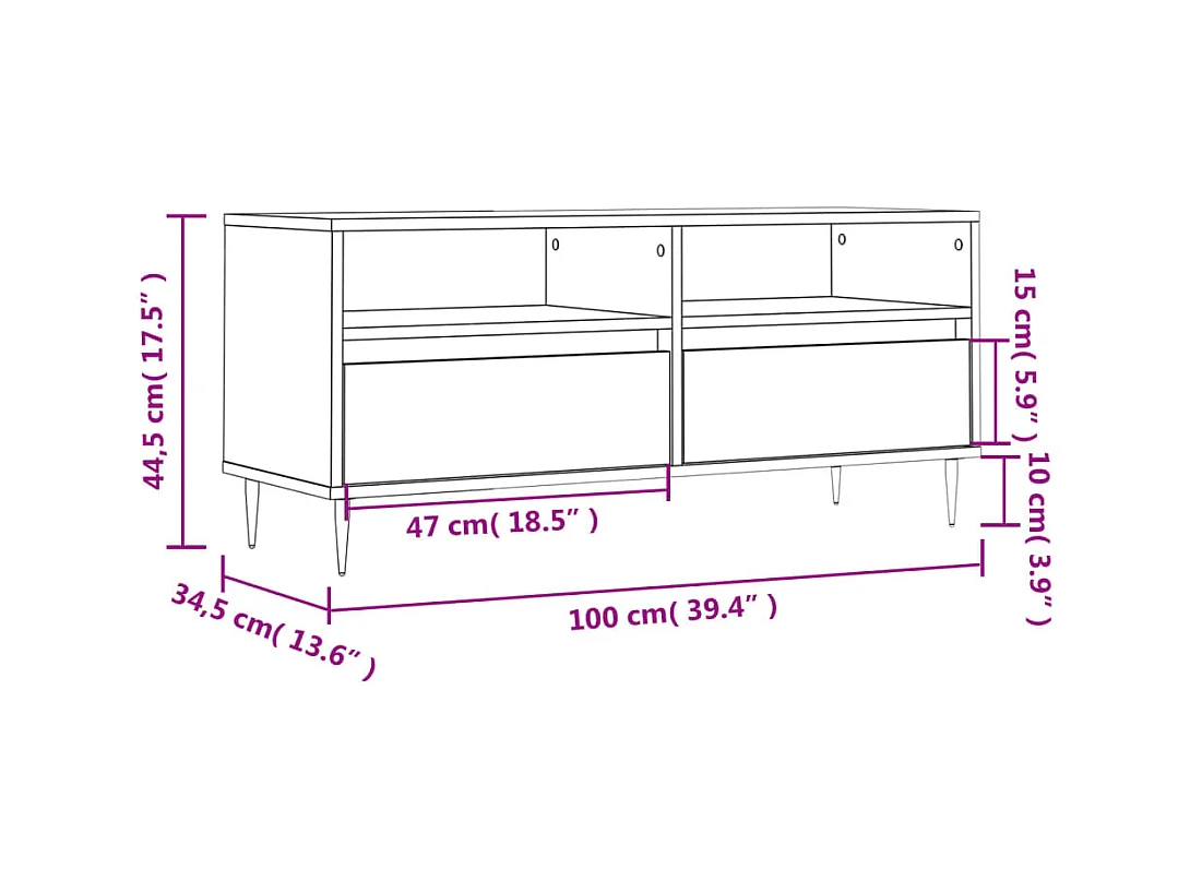 Meuble TV chêne sonoma 100x34,5x44,5 cm bois d'ingénierie