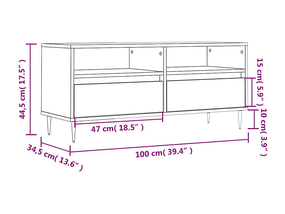 Tv-meubel 100x34,5x44,5 cm bewerkt hout sonoma eikenkleurig