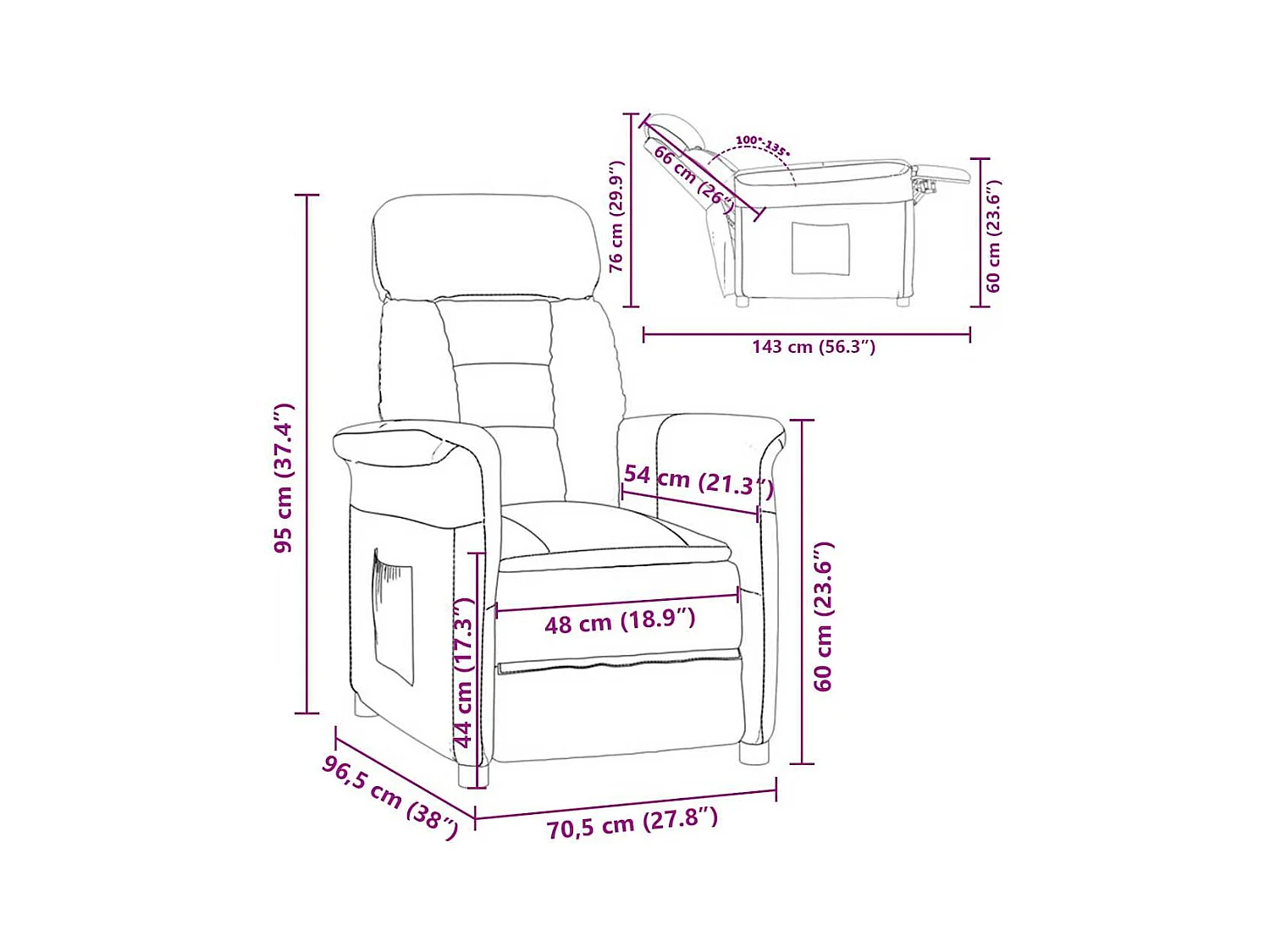 Fauteuil Relax Light Grey Gris clair 70.5 x 96.5 x 95 cm tissu