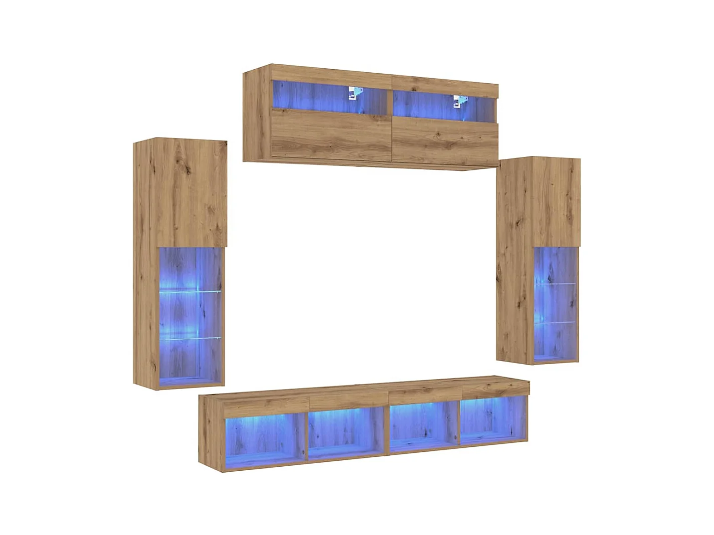 TV-Wandregal-Set 6 pcs Eiche handwerklich 30.5 x 30 x 102 cm