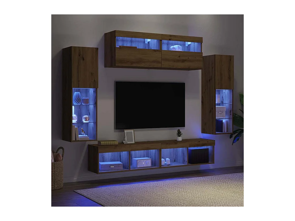 TV-Wandregal-Set 6 pcs Eiche handwerklich 30.5 x 30 x 102 cm