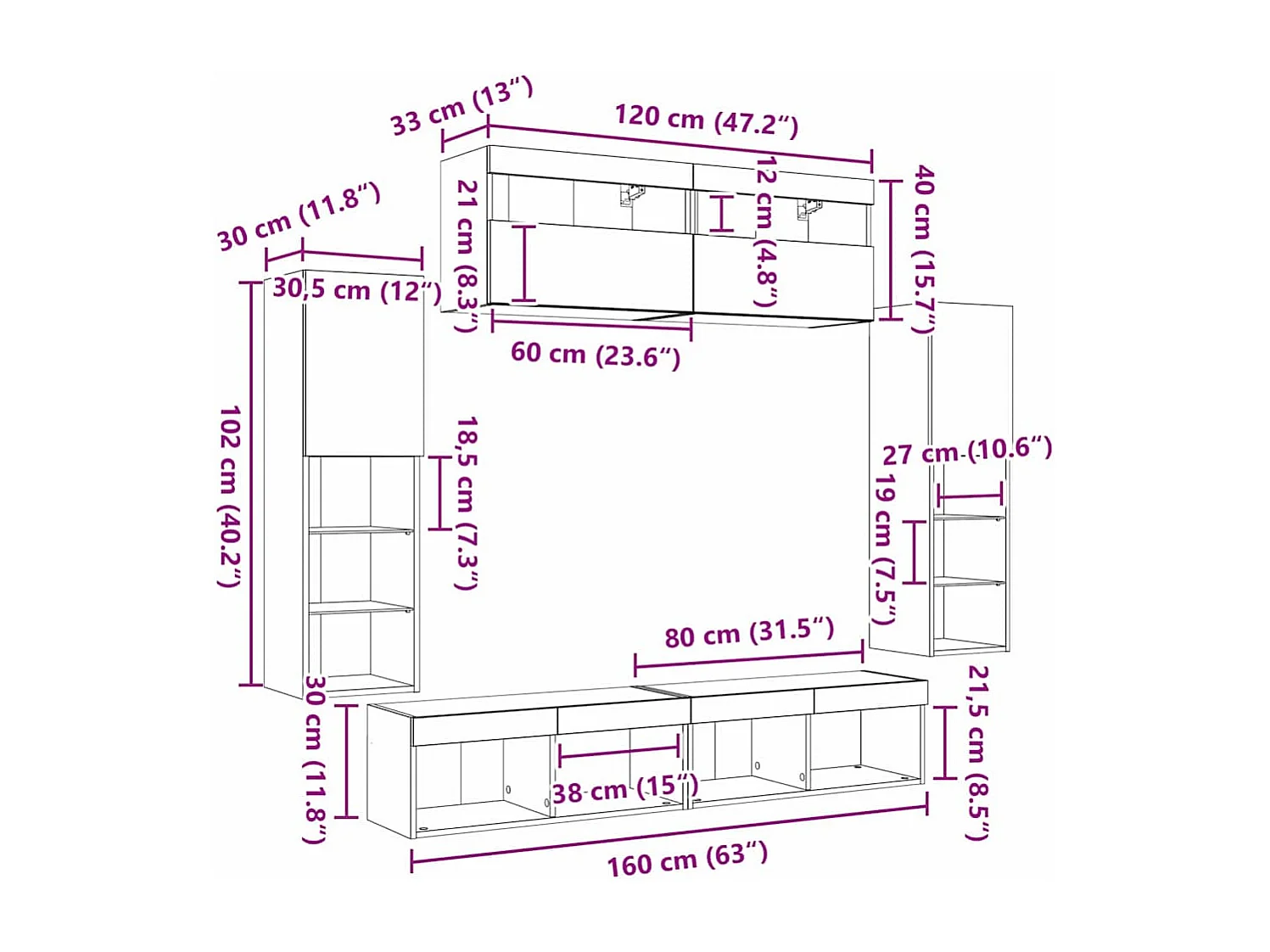 TV-Schrankset Wandmontiert 6 pcs Artisan-Eiche Holzwerkstoff