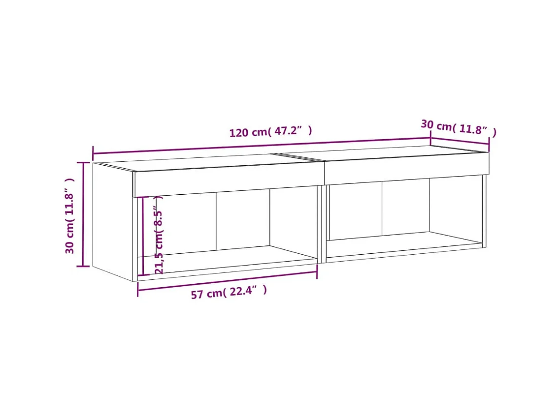 Meubles TV avec lumières LED 2 pcs gris béton 60x30x30 cm