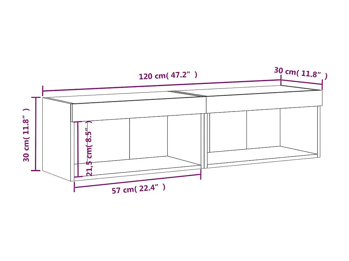 TV-Schränke mit LED-Leuchten 2 Stk. Betongrau 60x30x30 cm