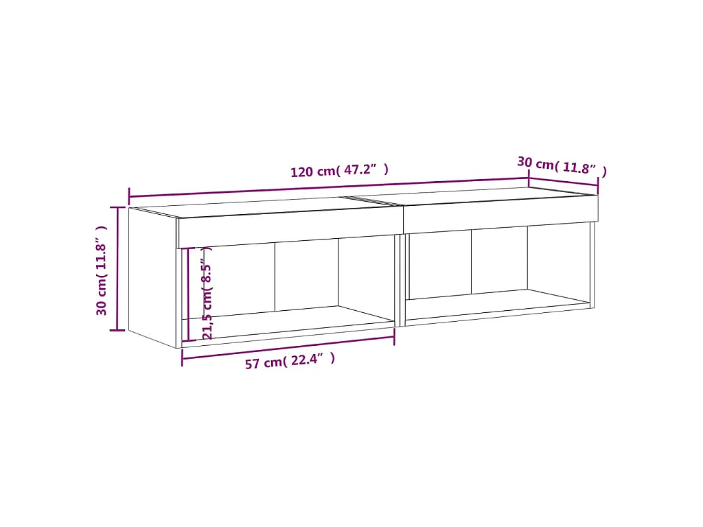 Meubles TV avec lumières LED 2 pcs gris béton 60x30x30 cm