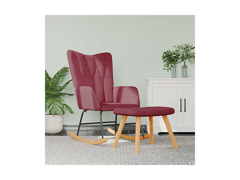 Schaukelstuhl mit Hocker Stoff Weinrot