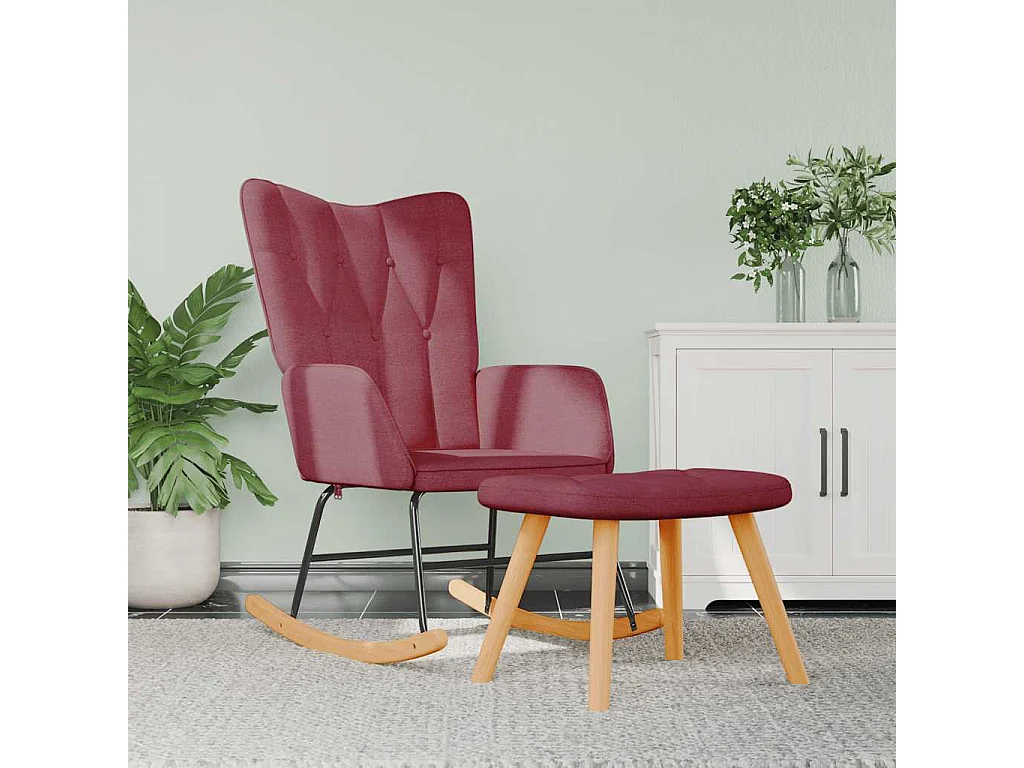 Schommelstoel met voetenbank stof wijnrood