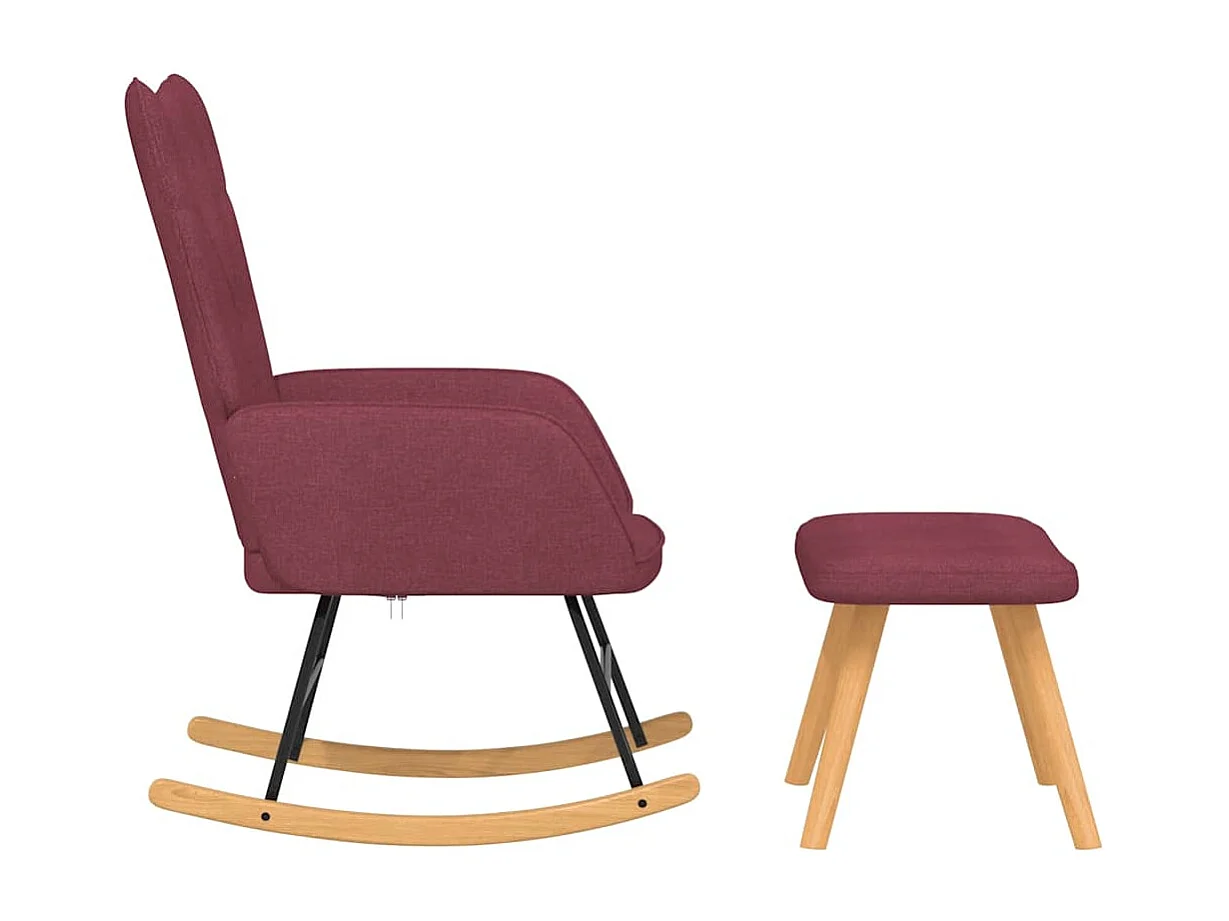 Schommelstoel met voetenbank stof wijnrood