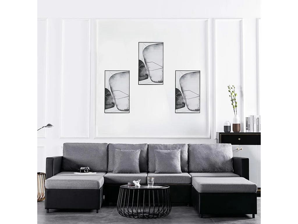 Sofá-cama em couro artificial 4 lugares preto